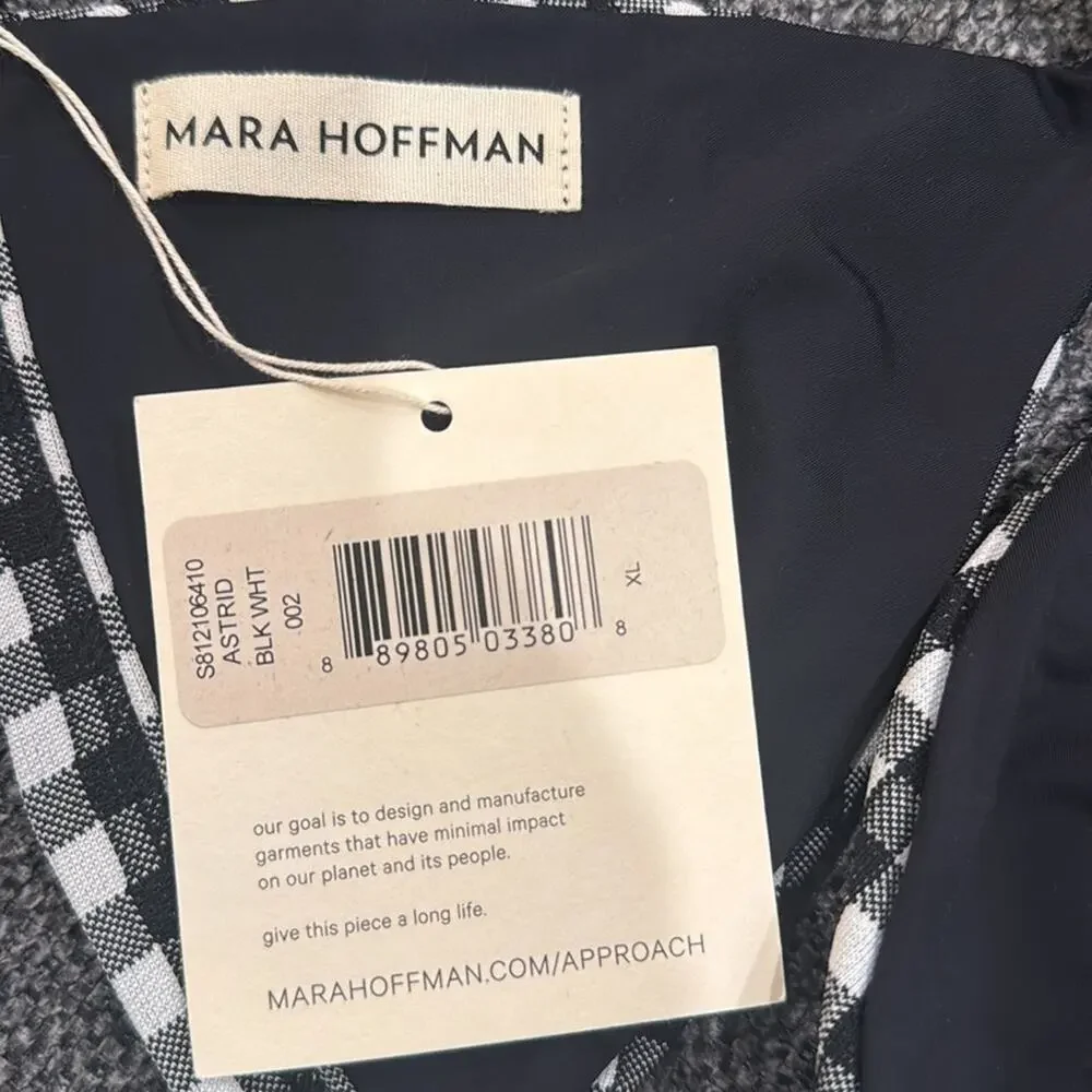 Mara Hoffman Gingham Astrid Triangle Bikini Top - Black/White Size XL